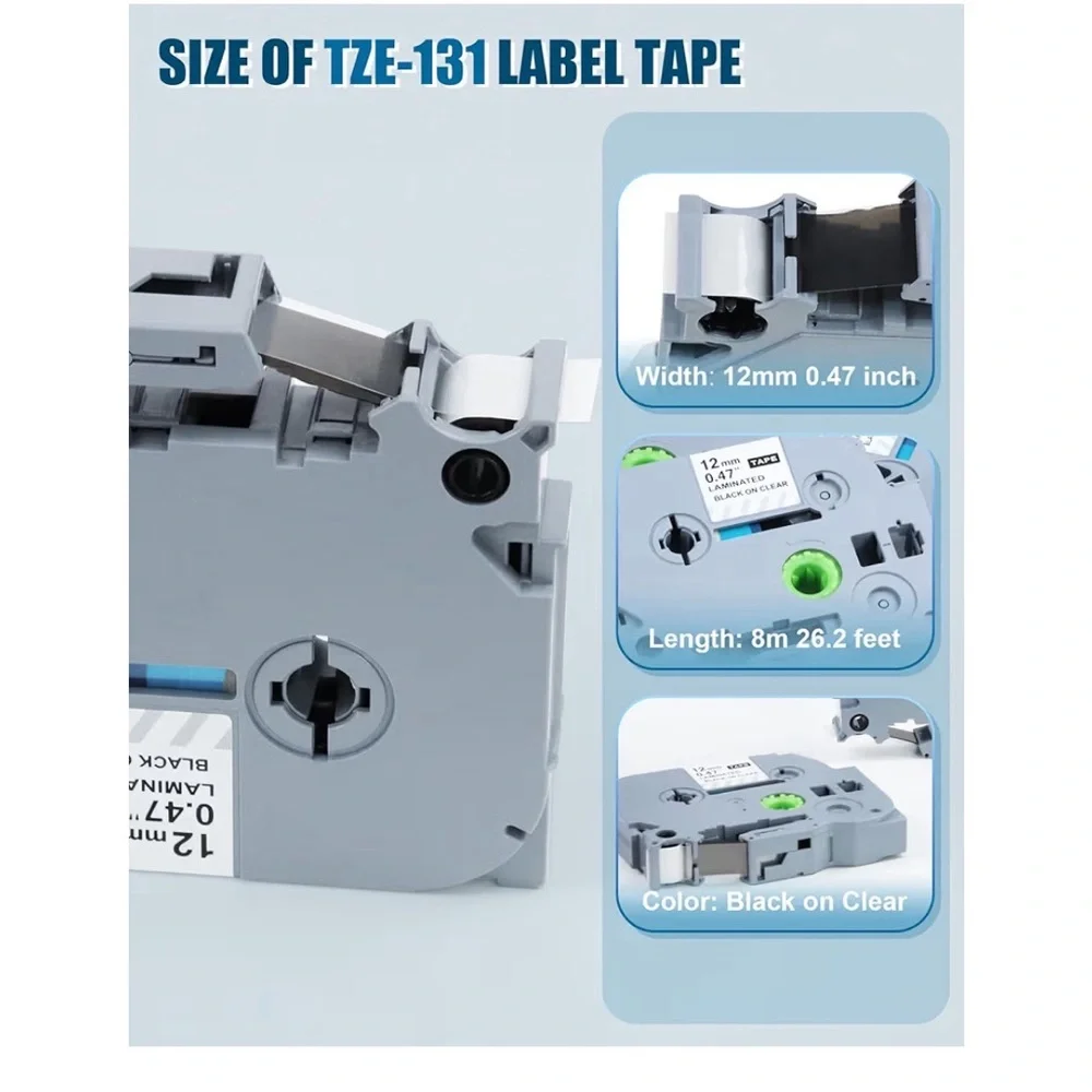 QWUIU TZe-131 Label Tape 0.47 Inch Compatible with Brother PTouch Black on Clear